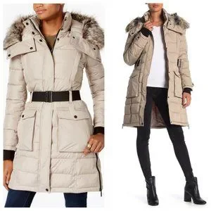 French Connection Jackets Coats Nwt French Connection Faux Fur Trim Belted Puffer Poshmark
